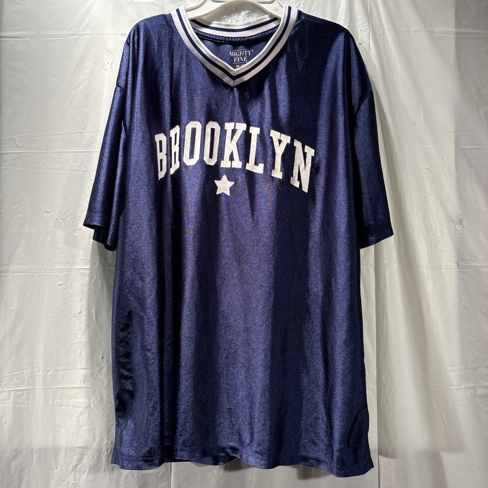 Mighty Fine Brooklyn Star V-Neck Jersey Size XXL Blue Short Sleeve Polyester